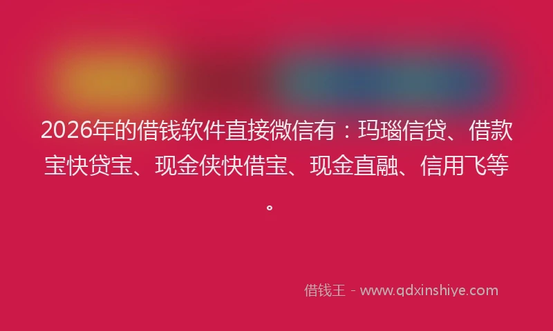 2026年的借钱软件直接微信有：玛瑙信贷、借款宝快贷宝、现金侠快借宝、现金直融、信用飞等。