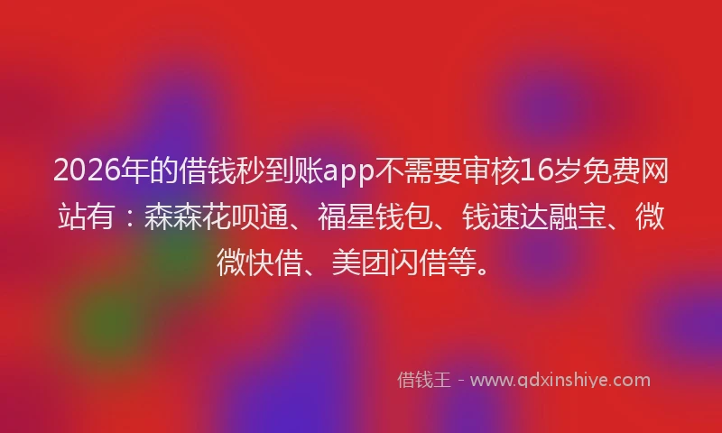 2026年的借钱秒到账app不需要审核16岁免费网站有：森森花呗通、福星钱包、钱速达融宝、微微快借、美团闪借等。