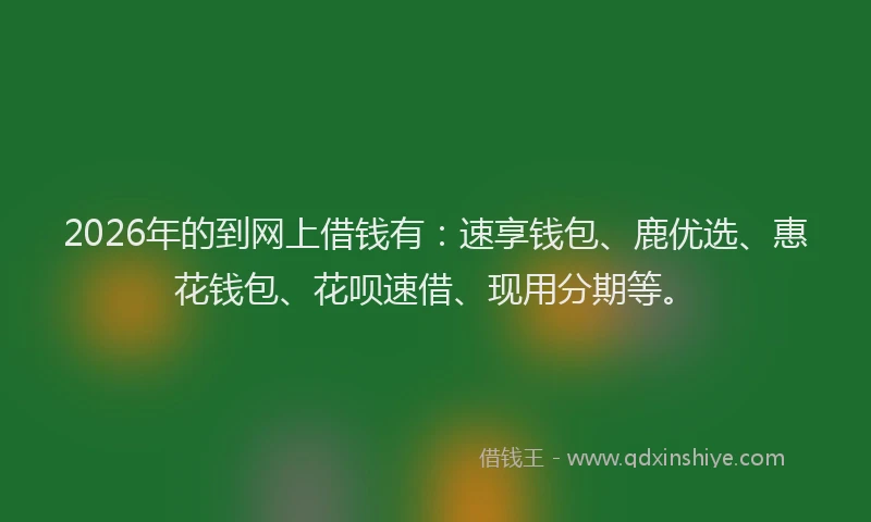 2026年的到网上借钱有：速享钱包、鹿优选、惠花钱包、花呗速借、现用分期等。