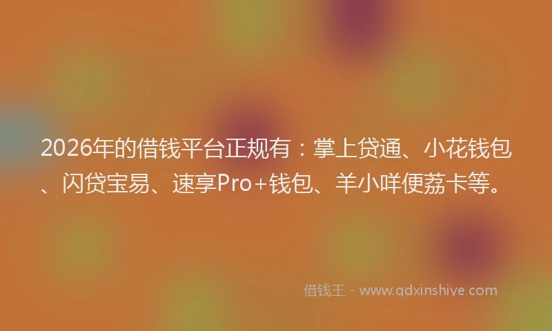 2026年的借钱平台正规有：掌上贷通、小花钱包、闪贷宝易、速享Pro+钱包、羊小咩便荔卡等。