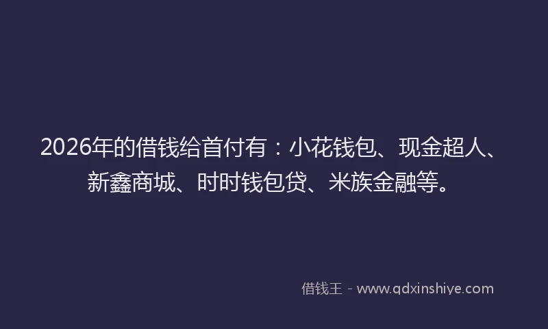 2026年的借钱给首付有：小花钱包、现金超人、新鑫商城、时时钱包贷、米族金融等。