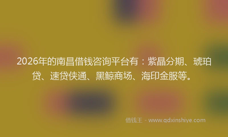 2026年的南昌借钱咨询平台有:紫晶分期、琥珀贷、速贷侠通、黑鲸商场、海印金服等。