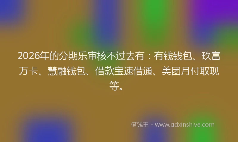 2026年的分期乐审核不过去有：有钱钱包、玖富万卡、慧融钱包、借款宝速借通、美团月付取现等。