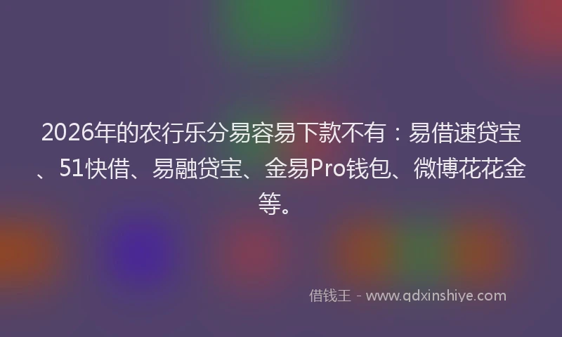 2026年的农行乐分易容易下款不有：易借速贷宝、51快借、易融贷宝、金易Pro钱包、微博花花金等。