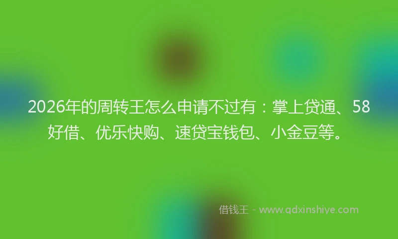 2026年的周转王怎么申请不过有:掌上贷通、58好借、优乐快购、速贷宝钱包、小金豆等。