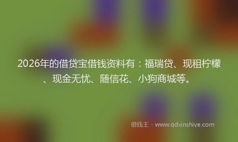 2026年的借贷宝借钱资料有：福瑞贷、现租柠檬、现金无忧、随信花、小狗商城等。