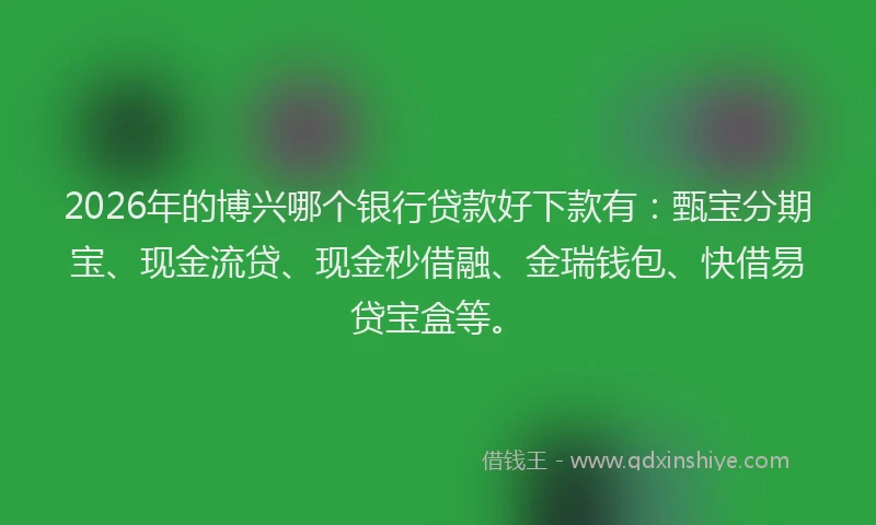 2026年的博兴哪个银行贷款好下款有:甄宝分期宝、现金流贷、现金秒借融、金瑞钱包、快借易贷宝盒等。
