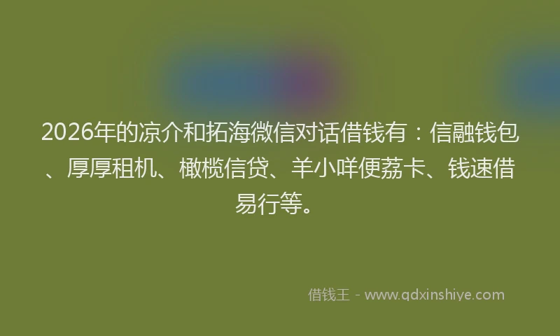 2026年的凉介和拓海微信对话借钱有：信融钱包、厚厚租机、橄榄信贷、羊小咩便荔卡、钱速借易行等。