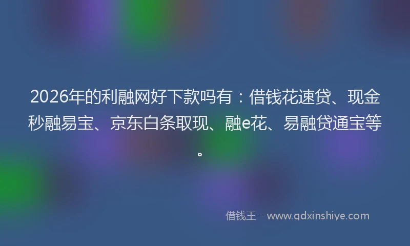 2026年的利融网好下款吗有:借钱花速贷、现金秒融易宝、京东白条取现、融e花、易融贷通宝等。