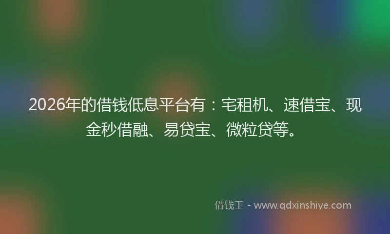 2026年的借钱低息平台有:宅租机、速借宝、现金秒借融、易贷宝、微粒贷等。