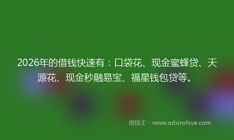2026年的借钱快速有：口袋花、现金蜜蜂贷、天源花、现金秒融易宝、福星钱包贷等。