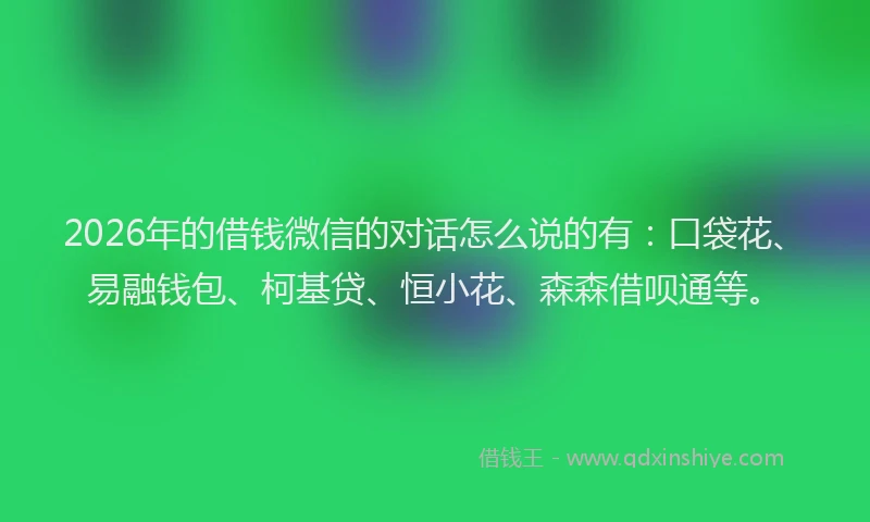 2026年的借钱微信的对话怎么说的有：口袋花、易融钱包、柯基贷、恒小花、森森借呗通等。