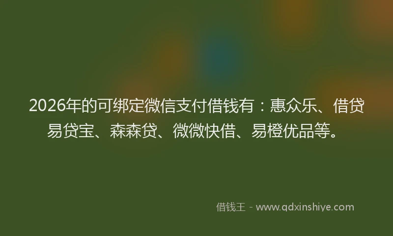 2026年的可绑定微信支付借钱有:惠众乐、借贷易贷宝、森森贷、微微快借、易橙优品等。