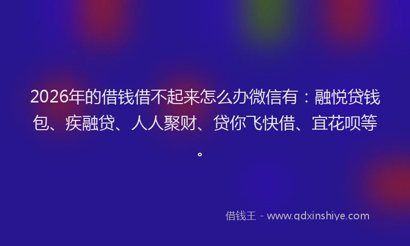 2026年的借钱借不起来怎么办微信有:融悦贷钱包、疾融贷、人人聚财、贷你飞快借、宜花呗等。