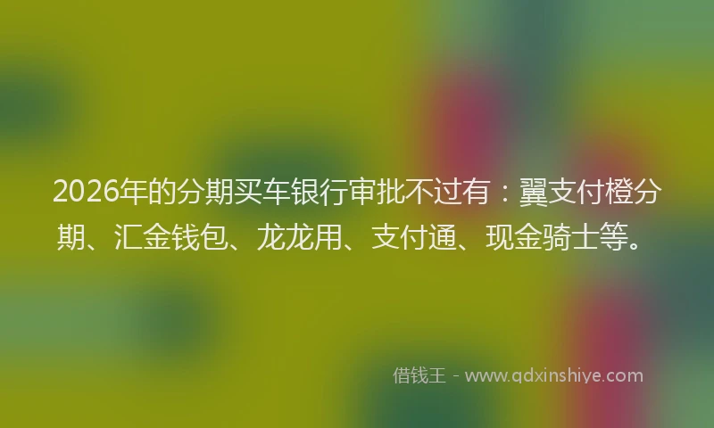 2026年的分期买车银行审批不过有:翼支付橙分期、汇金钱包、龙龙用、支付通、现金骑士等。