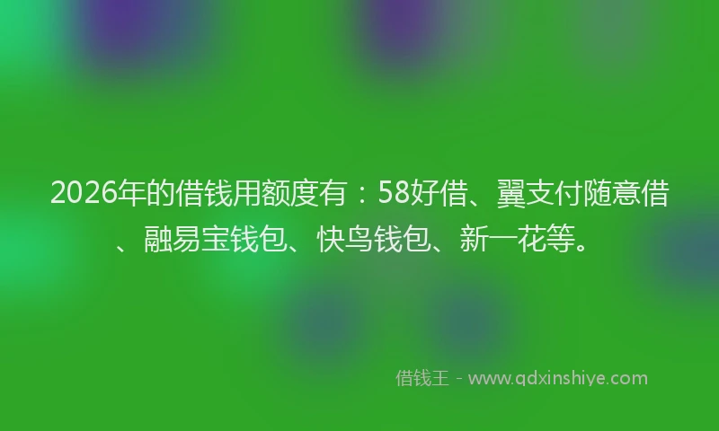 2026年的借钱用额度有：58好借、翼支付随意借、融易宝钱包、快鸟钱包、新一花等。