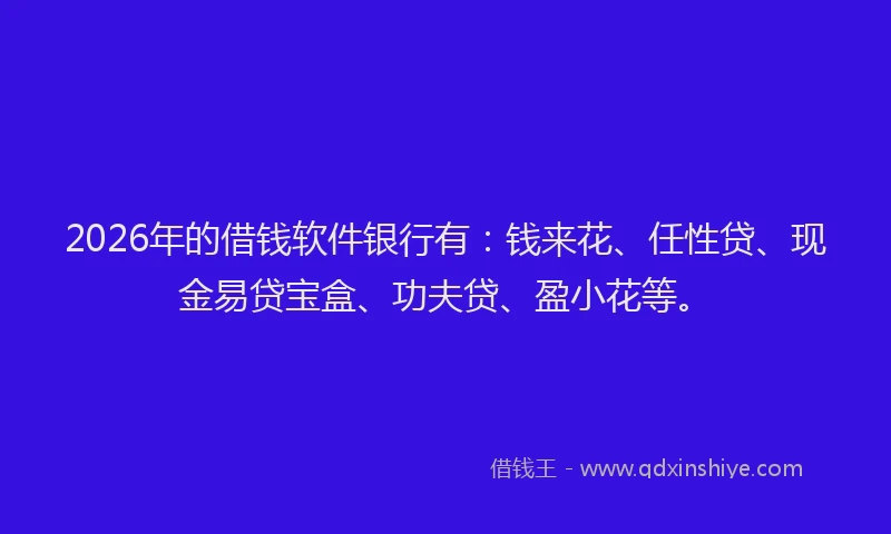 2026年的借钱软件银行有：钱来花、任性贷、现金易贷宝盒、功夫贷、盈小花等。