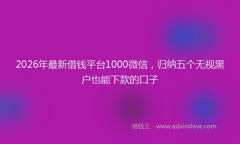 2026年最新借钱平台1000微信，归纳五个无视黑户也能下款的口子