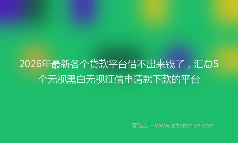 2026年最新各个贷款平台借不出来钱了，汇总5个无视黑白无视征信申请就下款的平台