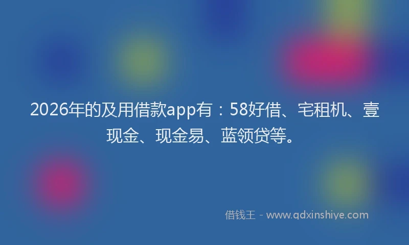 2026年的及用借款app有：58好借、宅租机、壹现金、现金易、蓝领贷等。