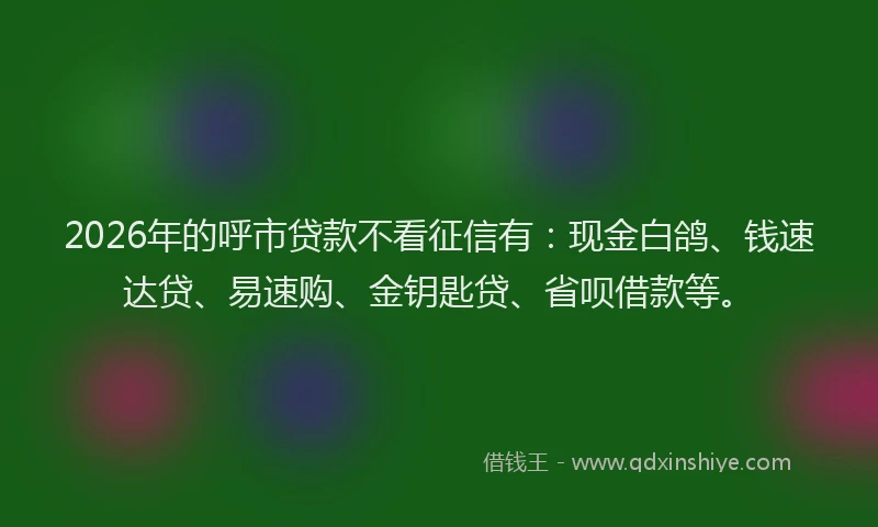 2026年的呼市贷款不看征信有:现金白鸽、钱速达贷、易速购、金钥匙贷、省呗借款等。