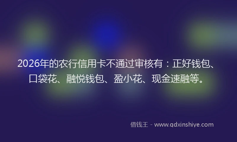 2026年的农行信用卡不通过审核有：正好钱包、口袋花、融悦钱包、盈小花、现金速融等。