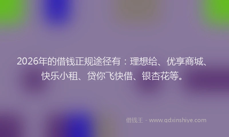 2026年的借钱正规途径有：理想给、优享商城、快乐小租、贷你飞快借、银杏花等。