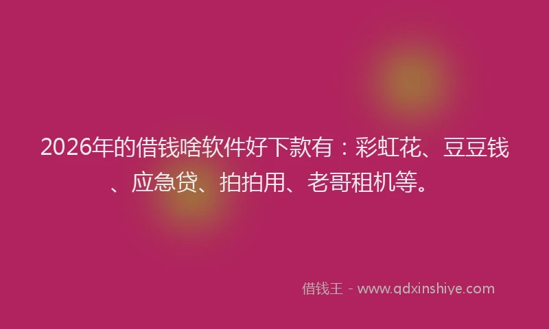 2026年的借钱啥软件好下款有:彩虹花、豆豆钱、应急贷、拍拍用、老哥租机等。