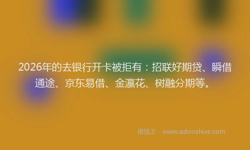 2026年的去银行开卡被拒有：招联好期贷、瞬借通途、京东易借、金瀛花、树融分期等。