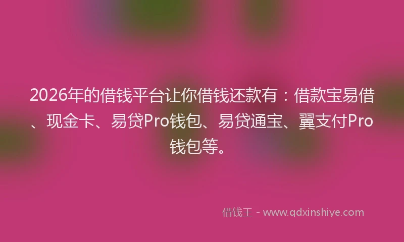 2026年的借钱平台让你借钱还款有:借款宝易借、现金卡、易贷Pro钱包、易贷通宝、翼支付Pro钱包等。