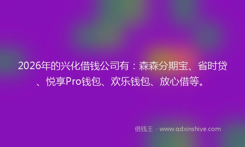 2026年的兴化借钱公司有：森森分期宝、省时贷、悦享Pro钱包、欢乐钱包、放心借等。