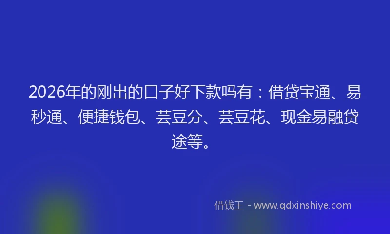 2026年的刚出的口子好下款吗有：借贷宝通、易秒通、便捷钱包、芸豆分、芸豆花、现金易融贷途等。