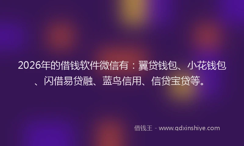 2026年的借钱软件微信有:翼贷钱包、小花钱包、闪借易贷融、蓝鸟信用、信贷宝贷等。