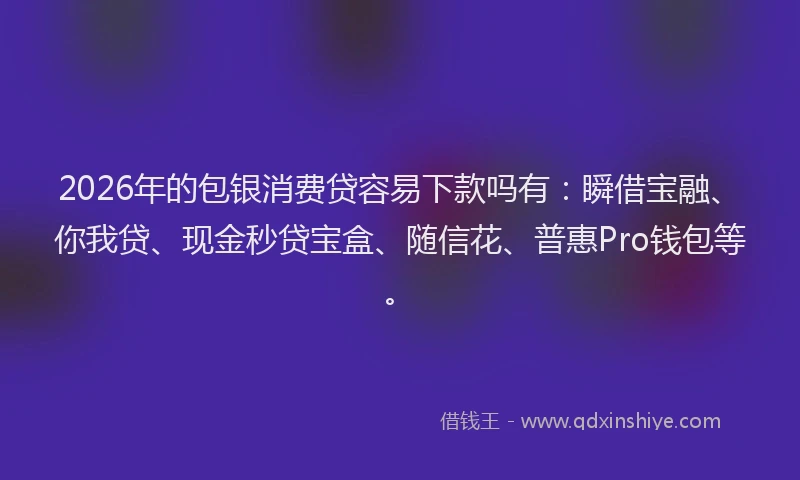 2026年的包银消费贷容易下款吗有：瞬借宝融、你我贷、现金秒贷宝盒、随信花、普惠Pro钱包等。