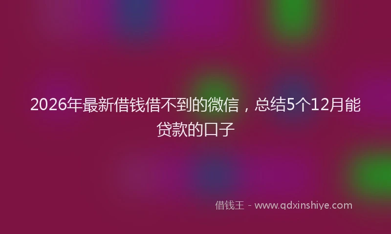2026年最新借钱借不到的微信，总结5个12月能贷款的口子