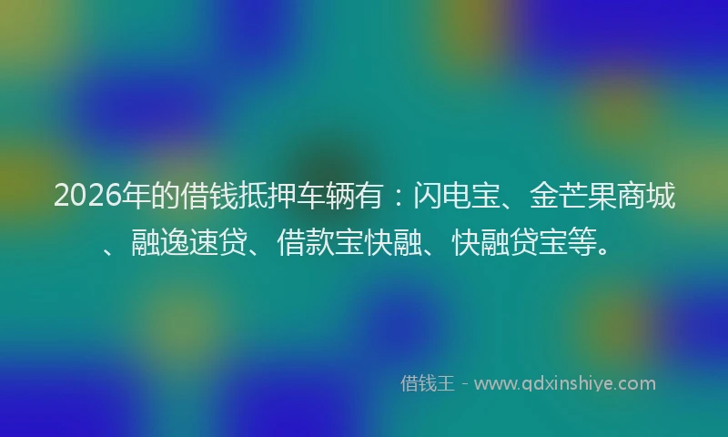 2026年的借钱抵押车辆有：闪电宝、金芒果商城、融逸速贷、借款宝快融、快融贷宝等。