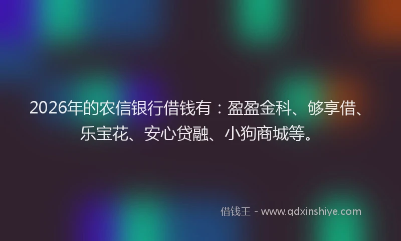 2026年的农信银行借钱有：盈盈金科、够享借、乐宝花、安心贷融、小狗商城等。