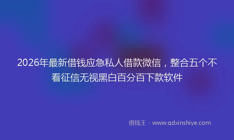 2026年最新借钱应急私人借款微信，整合五个不看征信无视黑白百分百下款软件
