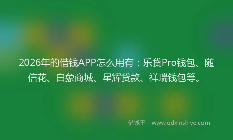 2026年的借钱APP怎么用有:乐贷Pro钱包、随信花、白象商城、星辉贷款、祥瑞钱包等。