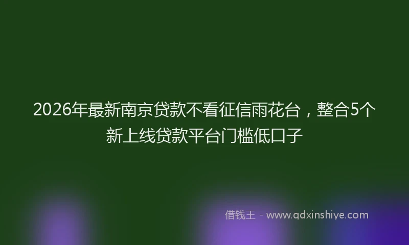 2026年最新南京贷款不看征信雨花台，整合5个新上线贷款平台门槛低口子