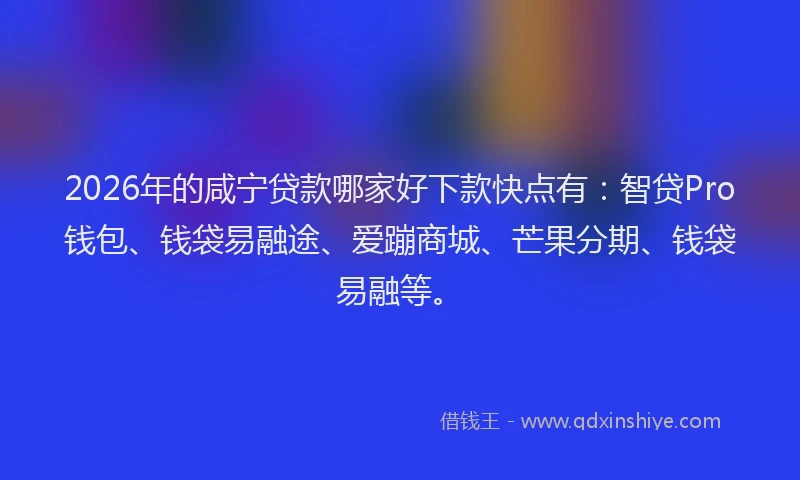 2026年的咸宁贷款哪家好下款快点有:智贷Pro钱包、钱袋易融途、爱蹦商城、芒果分期、钱袋易融等。
