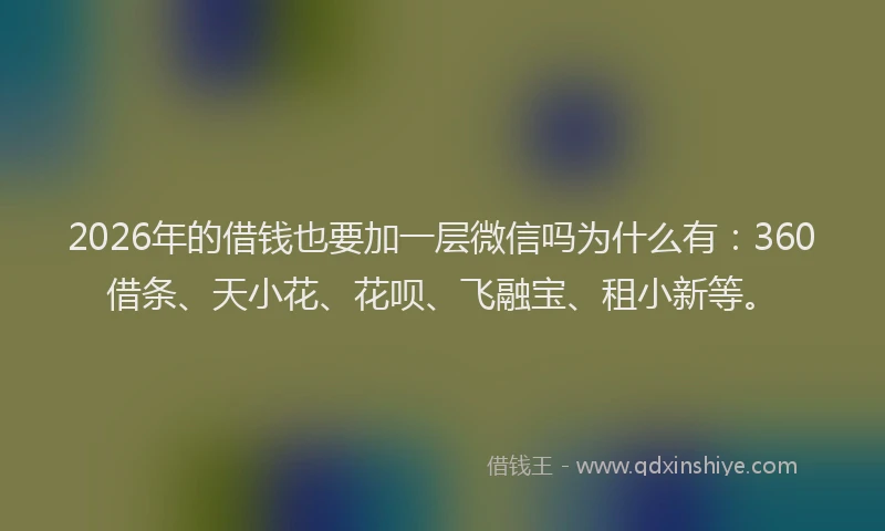 2026年的借钱也要加一层微信吗为什么有:360借条、天小花、花呗、飞融宝、租小新等。