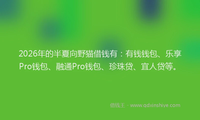 2026年的半夏向野猫借钱有:有钱钱包、乐享Pro钱包、融通Pro钱包、珍珠贷、宜人贷等。