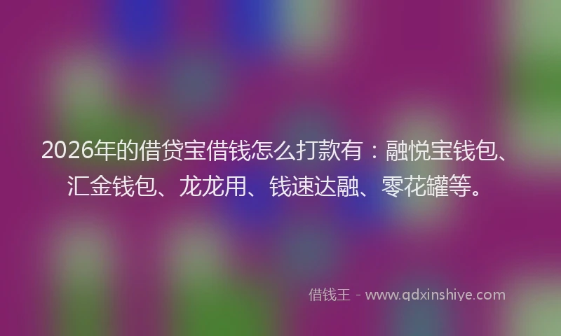 2026年的借贷宝借钱怎么打款有：融悦宝钱包、汇金钱包、龙龙用、钱速达融、零花罐等。