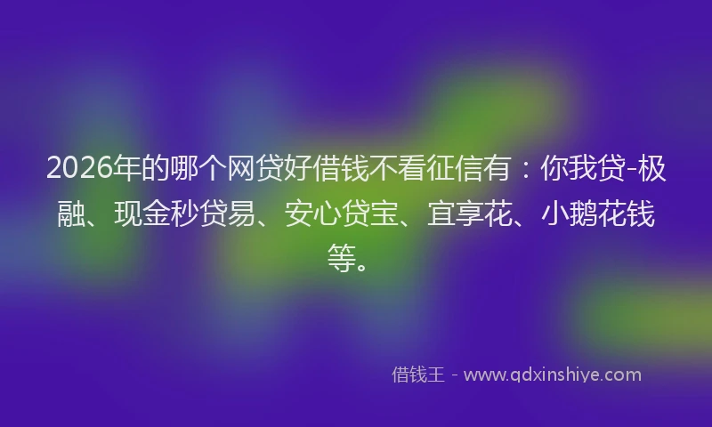 2026年的哪个网贷好借钱不看征信有：你我贷-极融、现金秒贷易、安心贷宝、宜享花、小鹅花钱等。