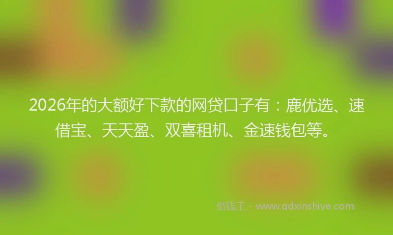 2026年的大额好下款的网贷口子有：鹿优选、速借宝、天天盈、双喜租机、金速钱包等。