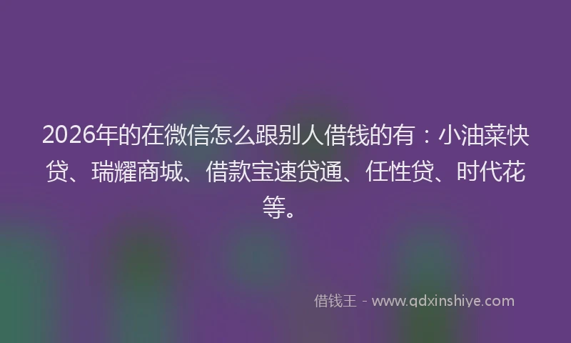2026年的在微信怎么跟别人借钱的有：小油菜快贷、瑞耀商城、借款宝速贷通、任性贷、时代花等。