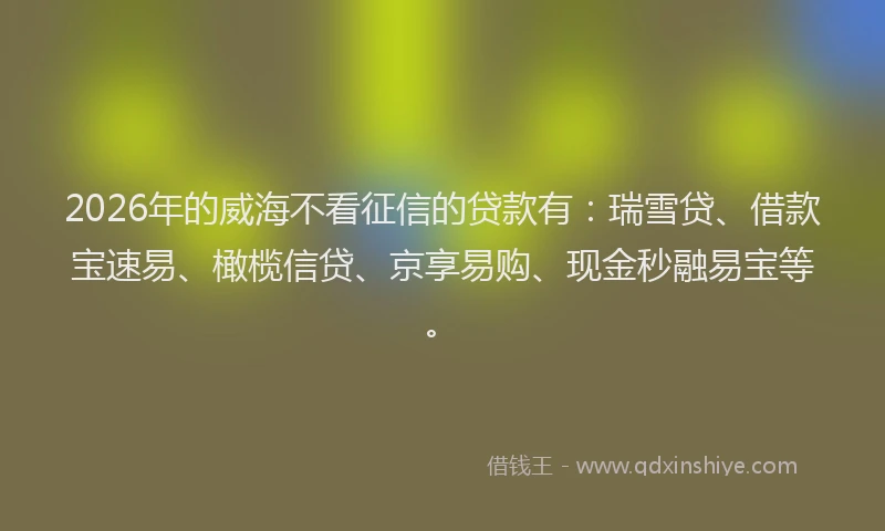 2026年的威海不看征信的贷款有：瑞雪贷、借款宝速易、橄榄信贷、京享易购、现金秒融易宝等。