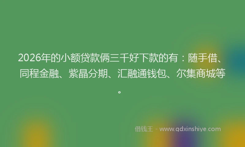 2026年的小额贷款俩三千好下款的有：随手借、同程金融、紫晶分期、汇融通钱包、尔集商城等。