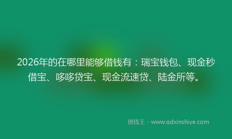 2026年的在哪里能够借钱有：瑞宝钱包、现金秒借宝、哆哆贷宝、现金流速贷、陆金所等。